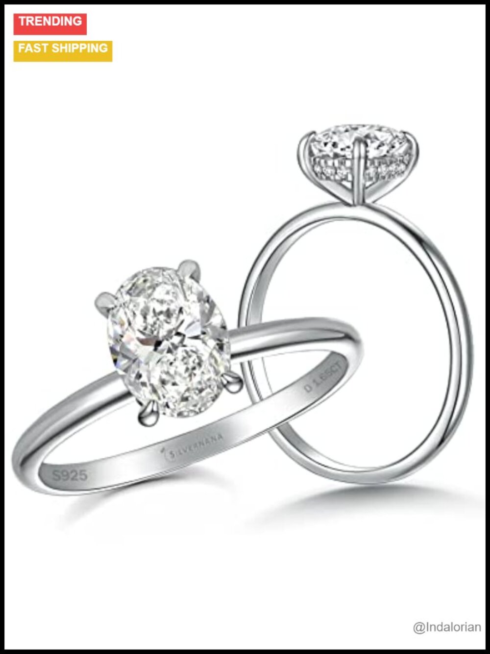 1.5CT Oval Moissanite Solitaire Engagement Ring Sterling Silver Hidden Halo
